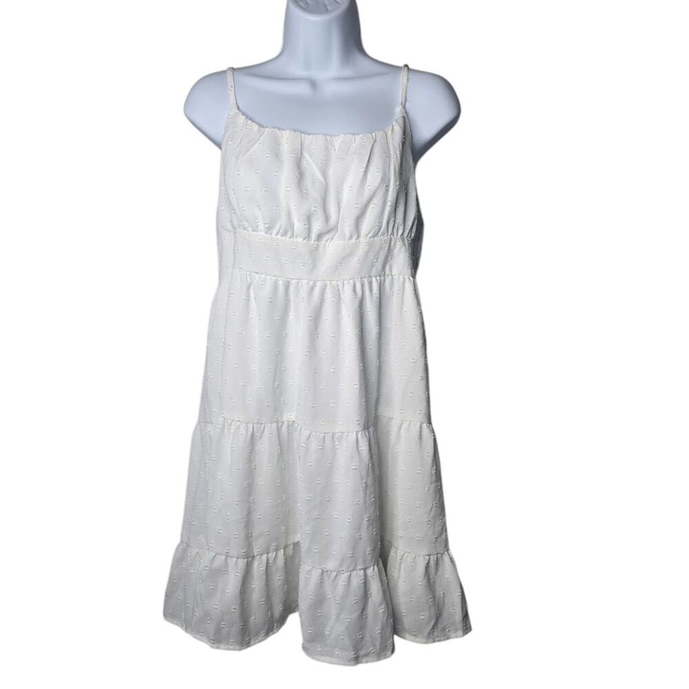 Swiss Dot Babydoll Mini Dress Womens L Coquette White Fairycore Cruise Boho Vaca